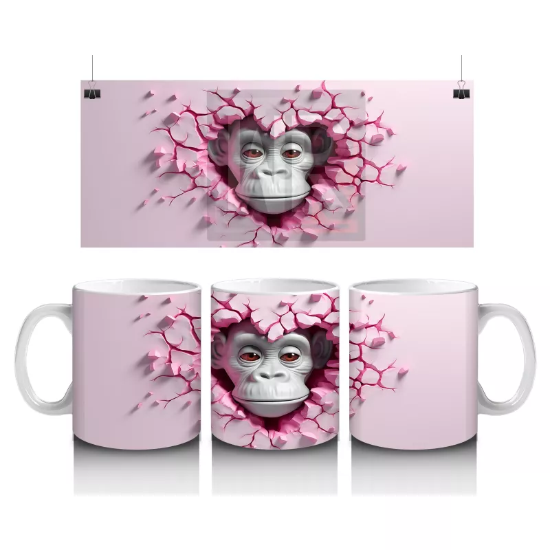 Çatlak Duvar Arasında Bakan Güçlü Goril Figürü - Baskılı kahve kupası