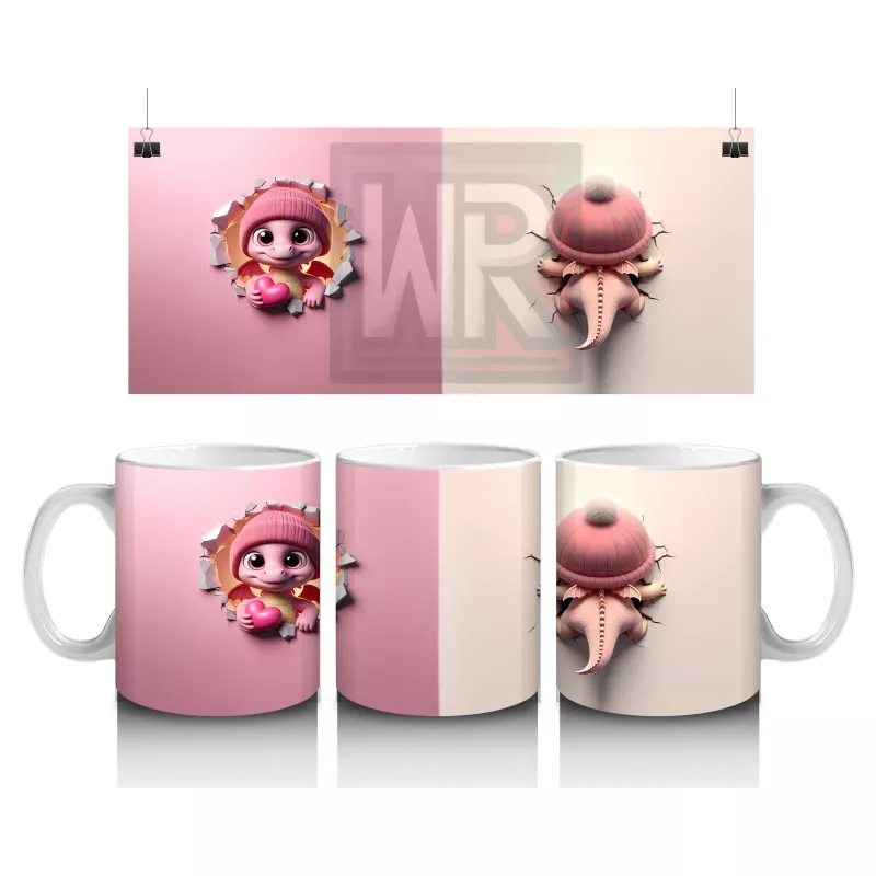 Çatlak Duvar Arasında Beliren Sevimli Dinozor Bebek (Ön ve Arka) - Baskılı kahve kupası