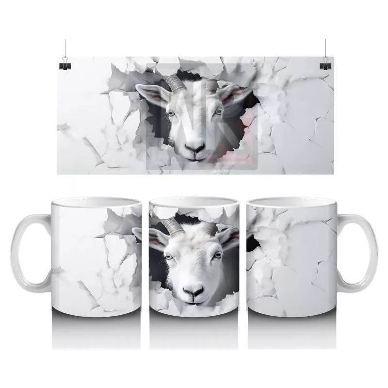 Çatlak Duvar Arasında Beyaz Keçi – Baskılı Kahve Kupası