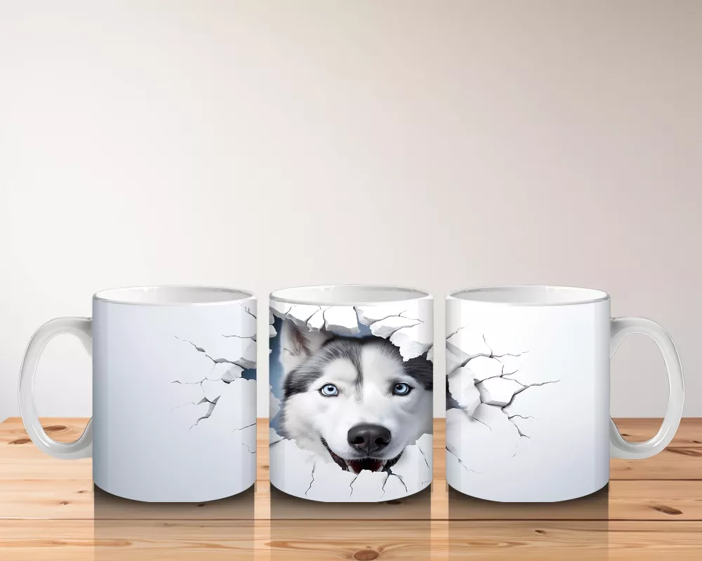 Çatlak Duvar Arasında Gri Husky – Baskılı Kahve Kupası - 5
