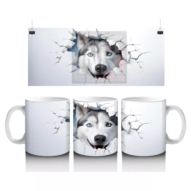 Çatlak Duvar Arasında Gri Husky – Baskılı Kahve Kupası