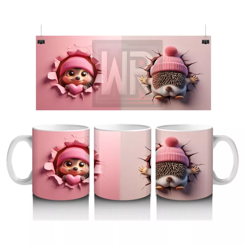 Çatlak Duvar Arasında Gülümseyen Oyuncak Kirpi – Baskılı Kahve Kupası