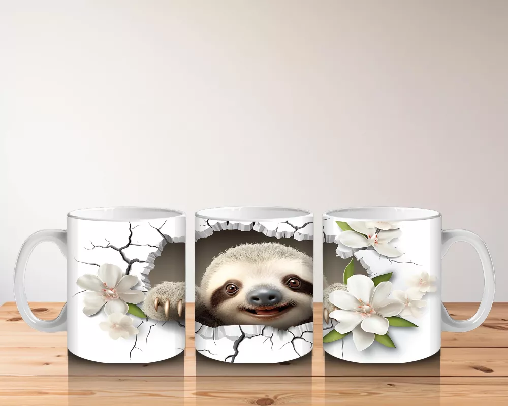 Çatlak Duvar Arasında Gülümseyen Tembel Hayvan – Baskılı Kahve Kupası - 5