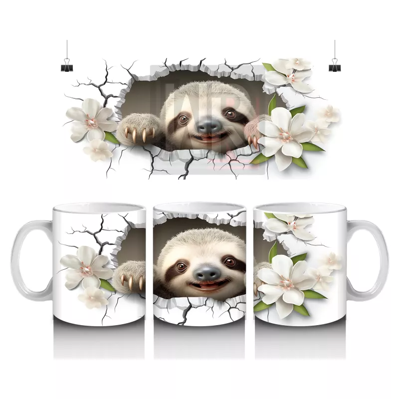 Çatlak Duvar Arasında Gülümseyen Tembel Hayvan – Baskılı Kahve Kupası