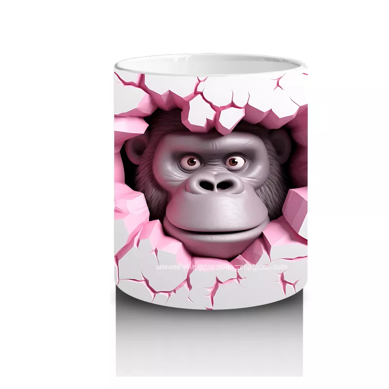 Çatlak Duvar Arasında Gümüş Renkli Goril – Baskılı Kahve Kupası - 3