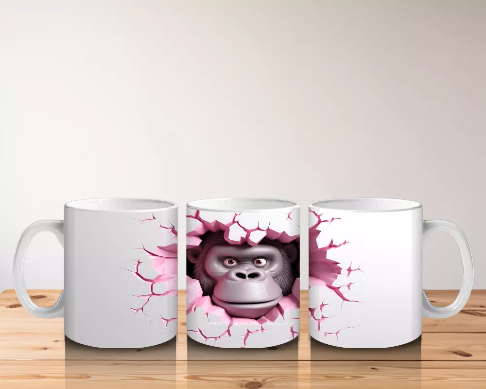 Çatlak Duvar Arasında Gümüş Renkli Goril – Baskılı Kahve Kupası - 5