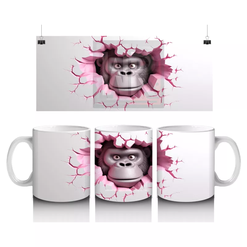 Çatlak Duvar Arasında Gümüş Renkli Goril – Baskılı Kahve Kupası