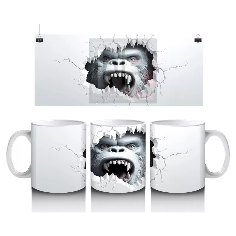 Çatlak Duvar Arasında Kükreyen Goril – Baskılı Kahve Kupası