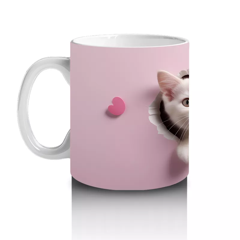 Çatlak Duvar Arasında Meraklı Beyaz Yavru Kediler - Baskılı kahve kupası - 2