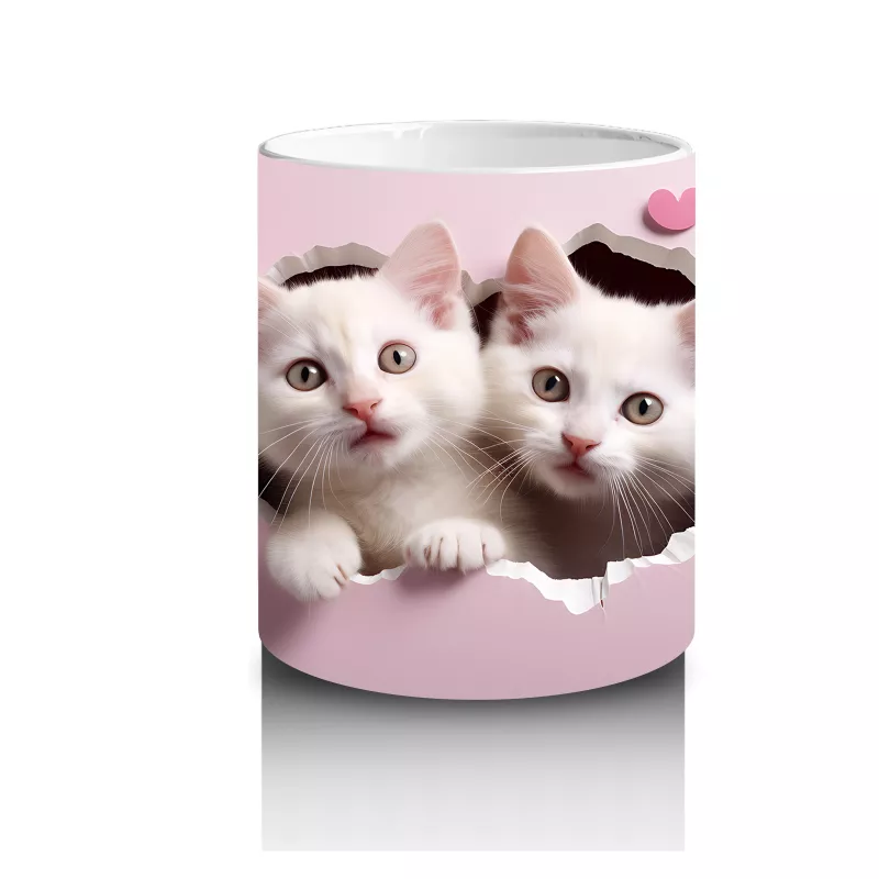 Çatlak Duvar Arasında Meraklı Beyaz Yavru Kediler - Baskılı kahve kupası - 3