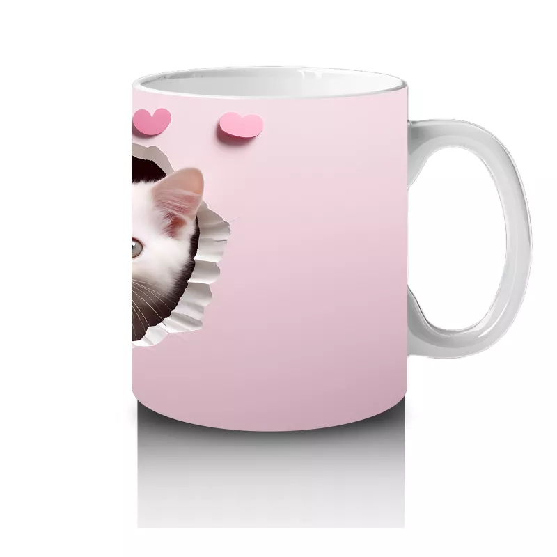 Çatlak Duvar Arasında Meraklı Beyaz Yavru Kediler - Baskılı kahve kupası - 4