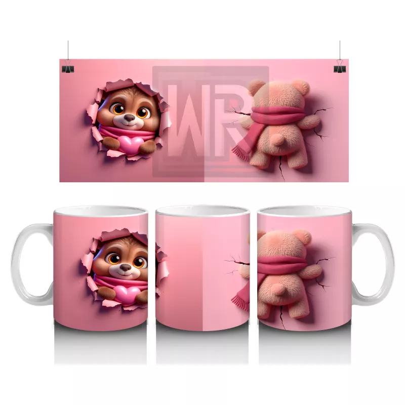 Çatlak Duvar Arasında Pembe Fularlı Sevimli Köpek - Baskılı kahve kupası