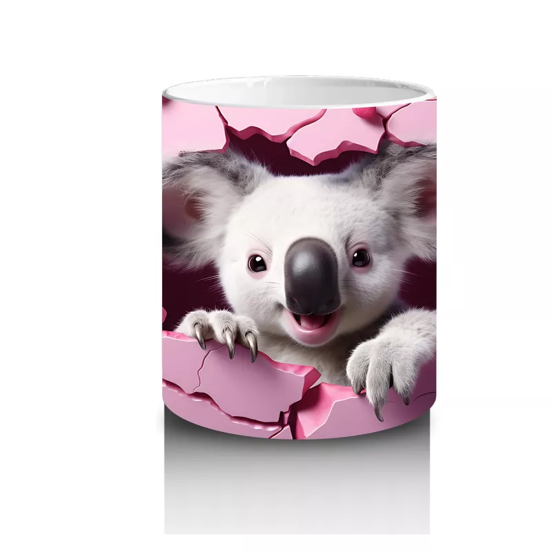 Çatlak Duvar Arasında Pembe Temalı Sevimli Koala - Baskılı kahve kupası - 3