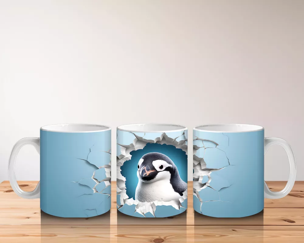 Çatlak Duvar Arasında Penguen Figürü – Baskılı Kahve Kupası - 5