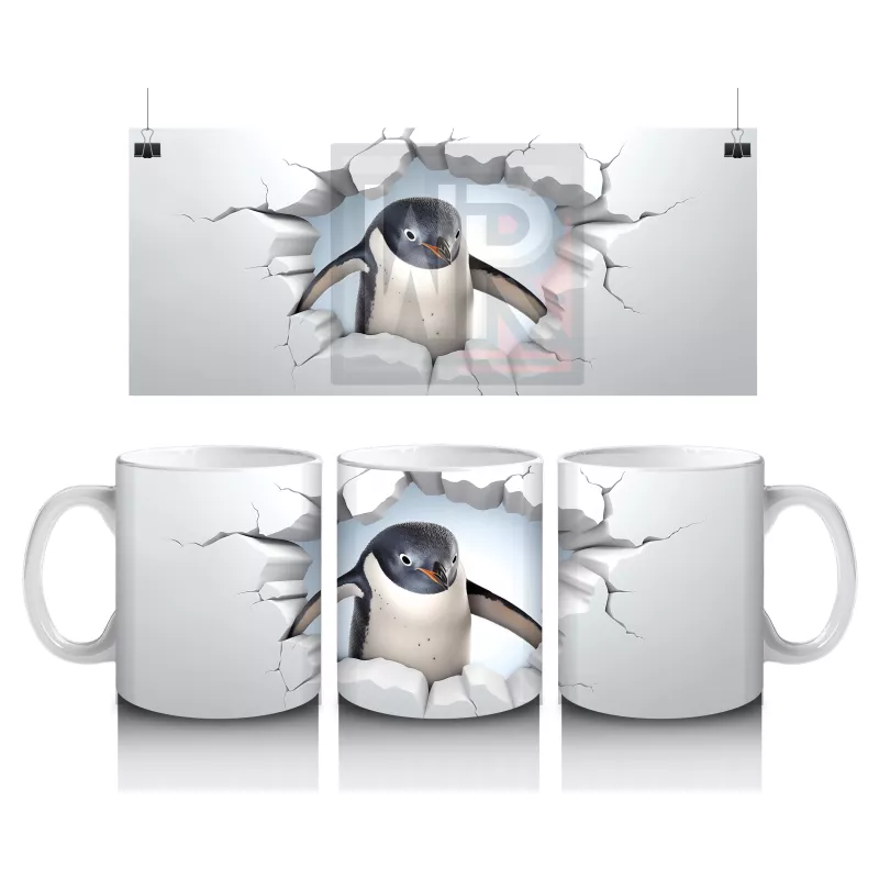 Çatlak Duvar Arasında Şaşkın Penguen – Baskılı Kahve Kupası