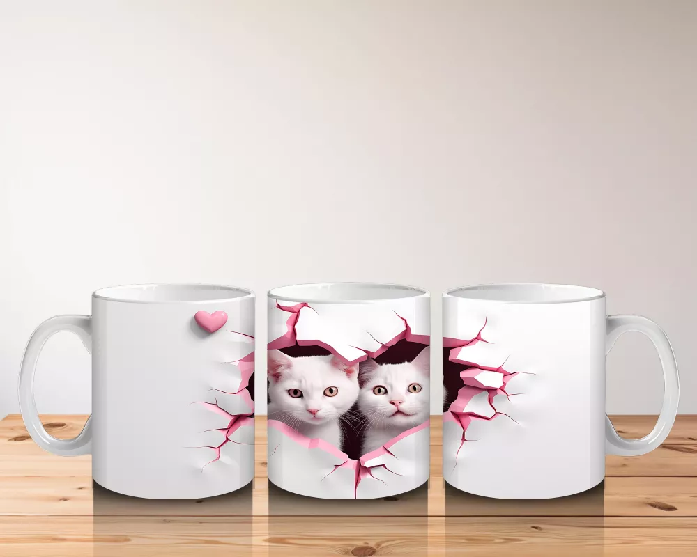 Çatlak Duvar Arasında Sevimli Kedi Kardeşler – Baskılı Kahve Kupası - 5