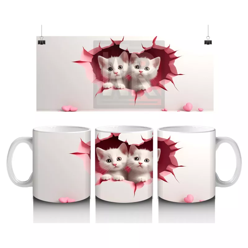 Çatlak Duvar Arasında Sevimli Kedi Kardeşler – Baskılı Kahve Kupası
