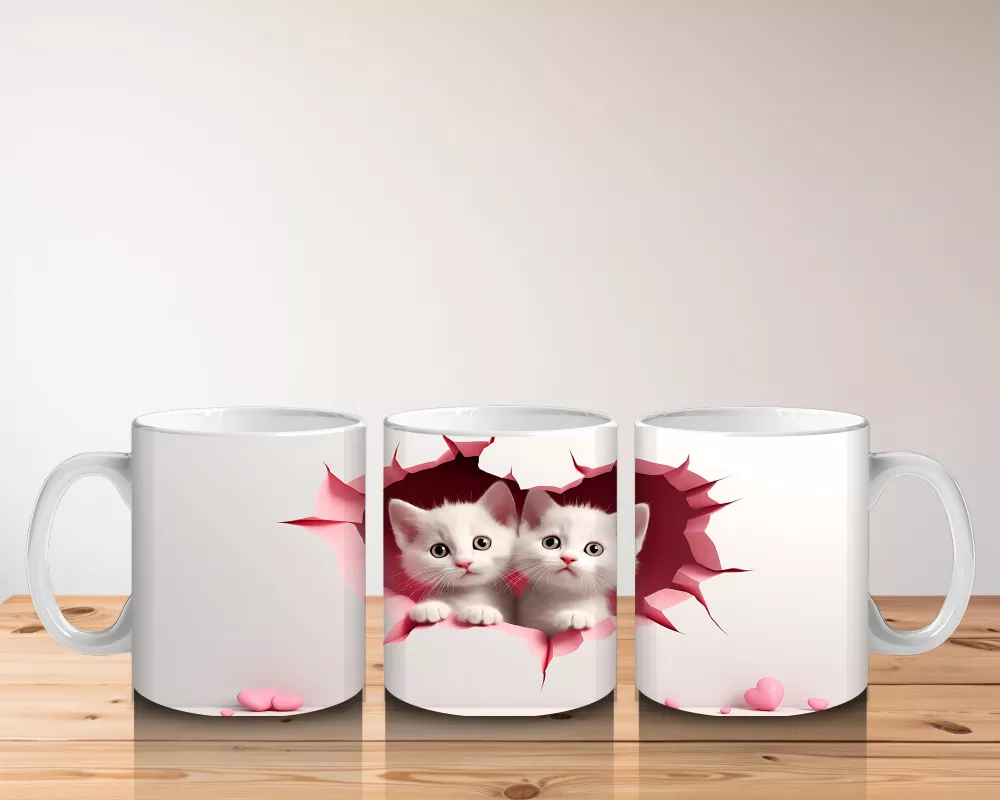 Çatlak Duvar Arasında Sevimli Kedi Kardeşler – Baskılı Kahve Kupası - 5