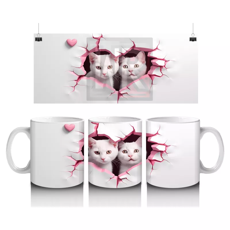 Çatlak Duvar Arasında Sevimli Kedi Kardeşler – Baskılı Kahve Kupası