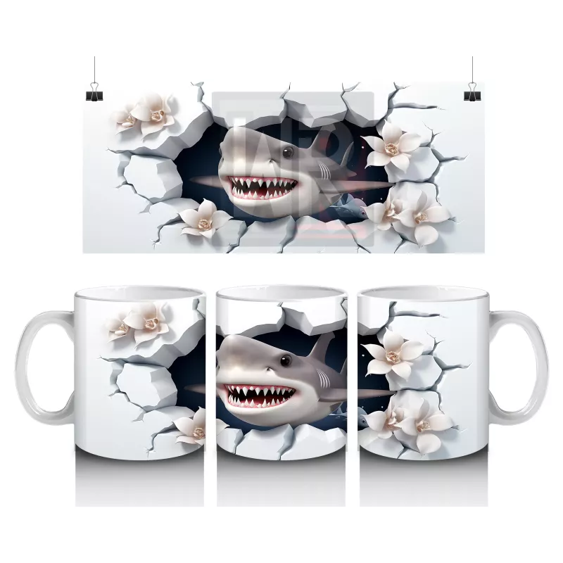 Çatlak Duvar Arasında Sinsi Köpekbalığı – Baskılı Kahve Kupası