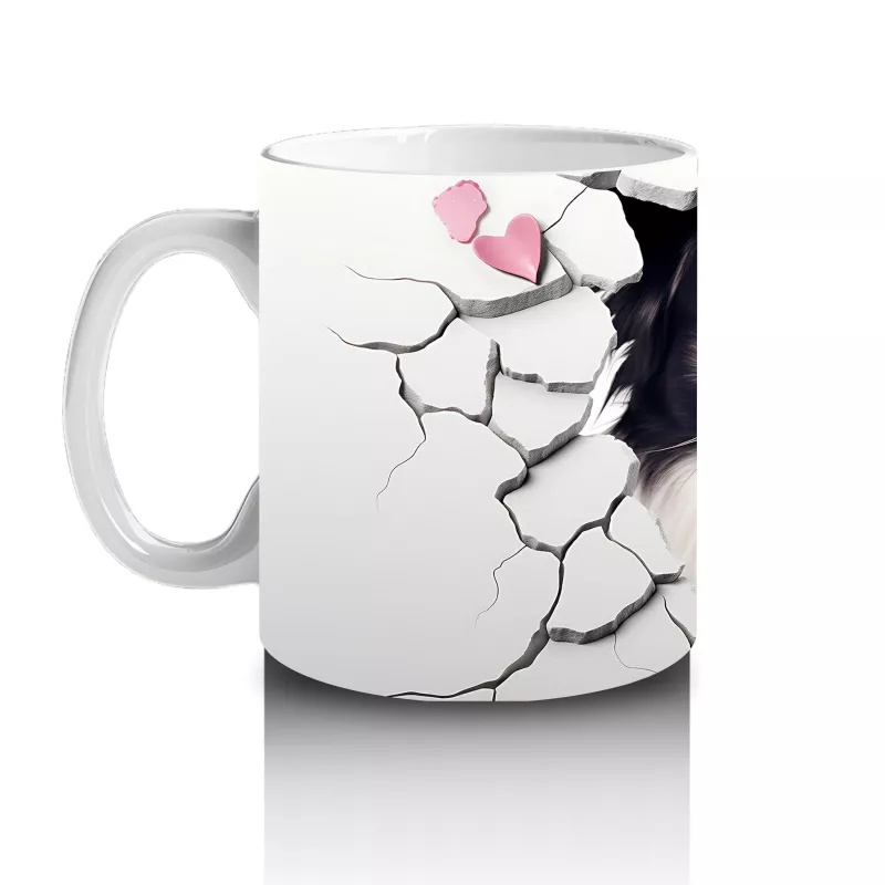 Çatlak Duvar Arasında Siyah Beyaz Köpek – Baskılı Kahve Kupası - 2