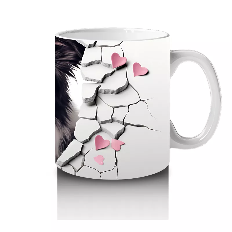 Çatlak Duvar Arasında Siyah Beyaz Köpek – Baskılı Kahve Kupası - 4