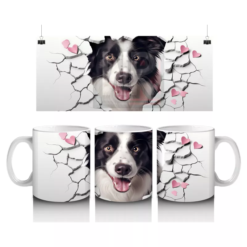 Çatlak Duvar Arasında Siyah Beyaz Köpek – Baskılı Kahve Kupası