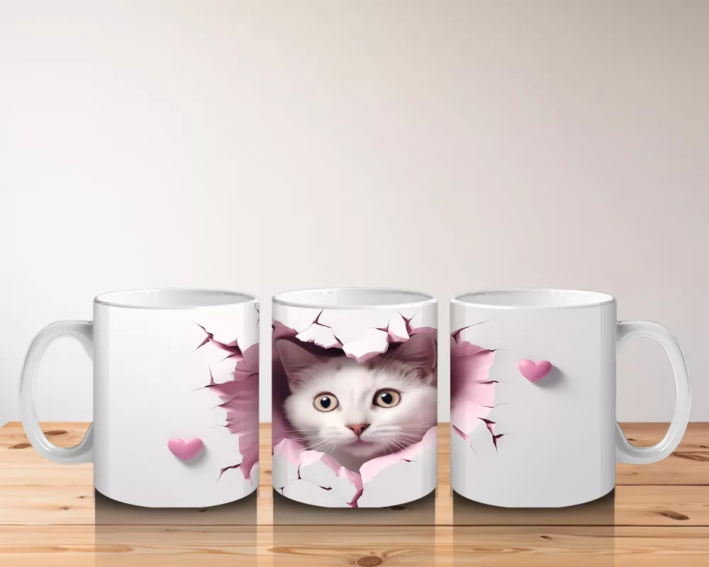 Çatlak Duvar Arasından Bakan Gri Kedi – Baskılı Kahve Kupası - 5