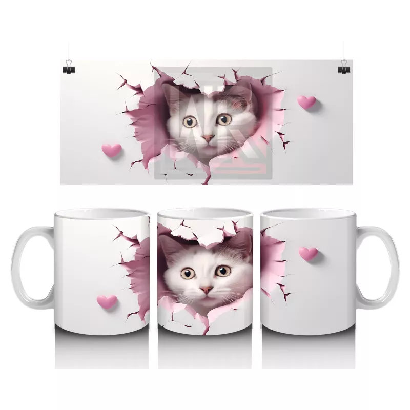 Çatlak Duvar Arasından Bakan Gri Kedi – Baskılı Kahve Kupası