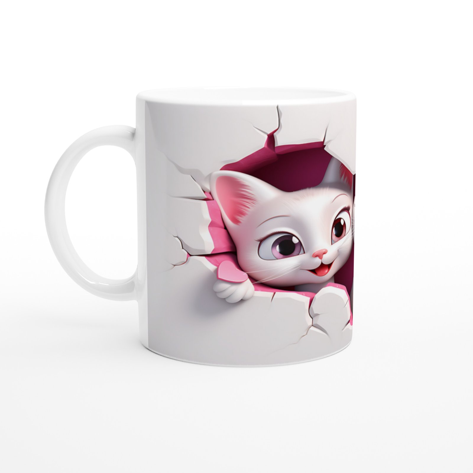 Çatlak Duvar Arasından Bakan Sevimli Çift Kedi Baskılı Kupa Bardak - 2