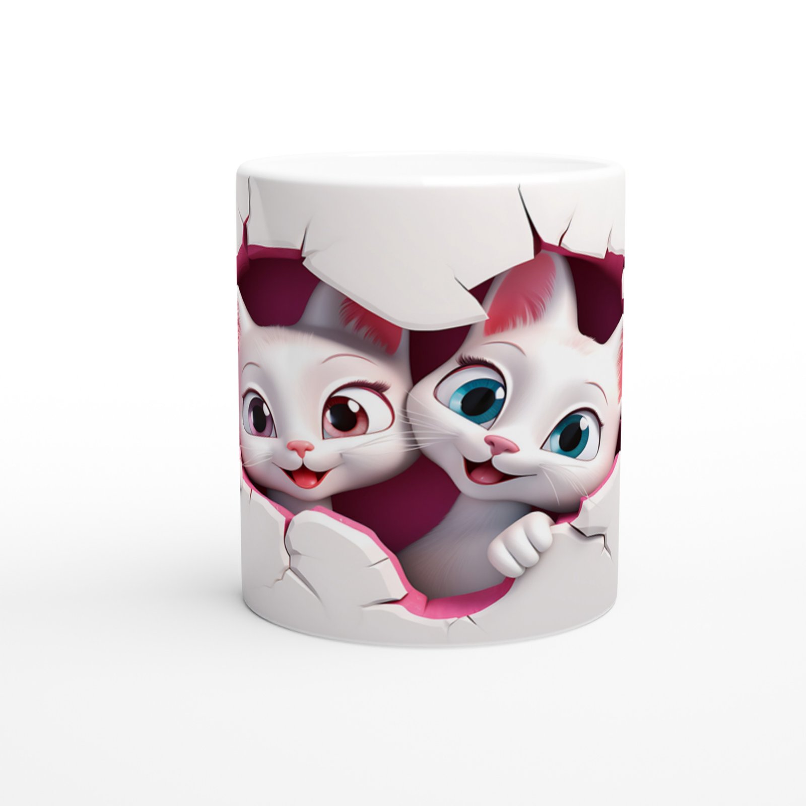 Çatlak Duvar Arasından Bakan Sevimli Çift Kedi Baskılı Kupa Bardak