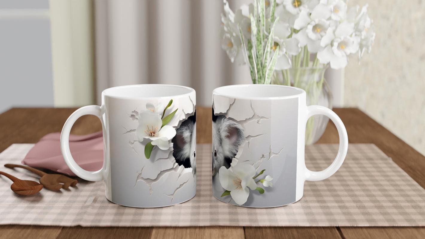 Çatlak Duvar Arasından Bakan Sevimli Koala Temalı Baskılı Kupa Bardak - 5