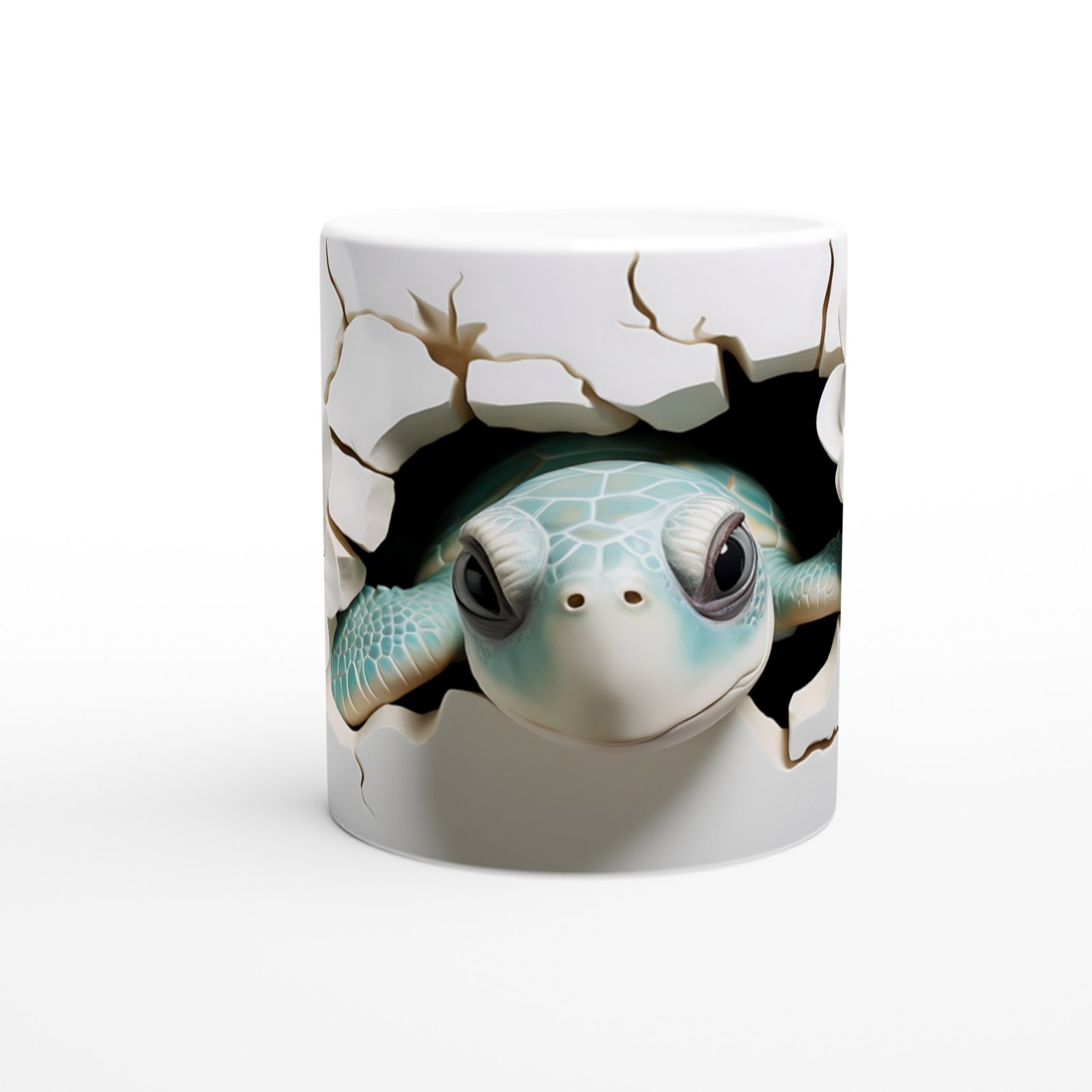 Çatlak Duvar Arasından Bakan Su Yeşili Deniz Kaplumbağası Kupa Bardak