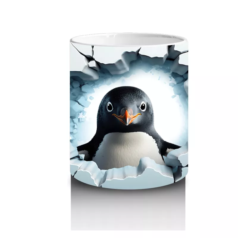 Çatlak Duvar Arasından Bakan Tatlı Penguen – Baskılı Kahve Kupası - 3