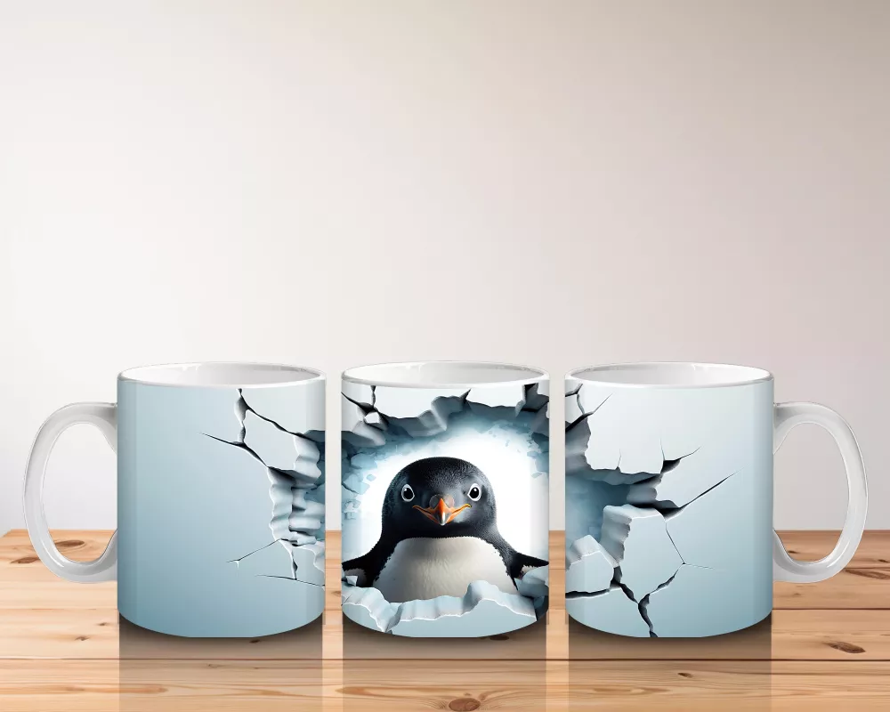 Çatlak Duvar Arasından Bakan Tatlı Penguen – Baskılı Kahve Kupası - 5