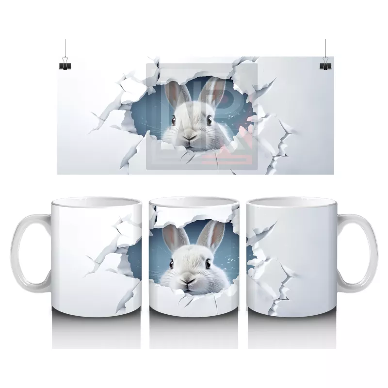 Çatlak Duvar Arasından Bakan Tavşan – Baskılı Kahve Kupası