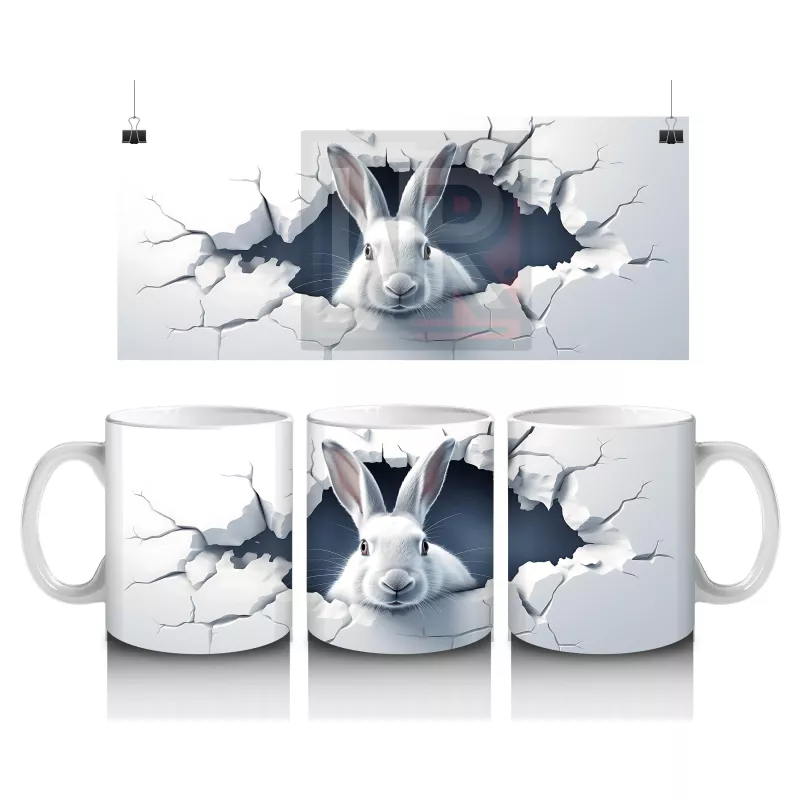 Çatlak Duvar Arasından Bakan Tavşan – Baskılı Kahve Kupası