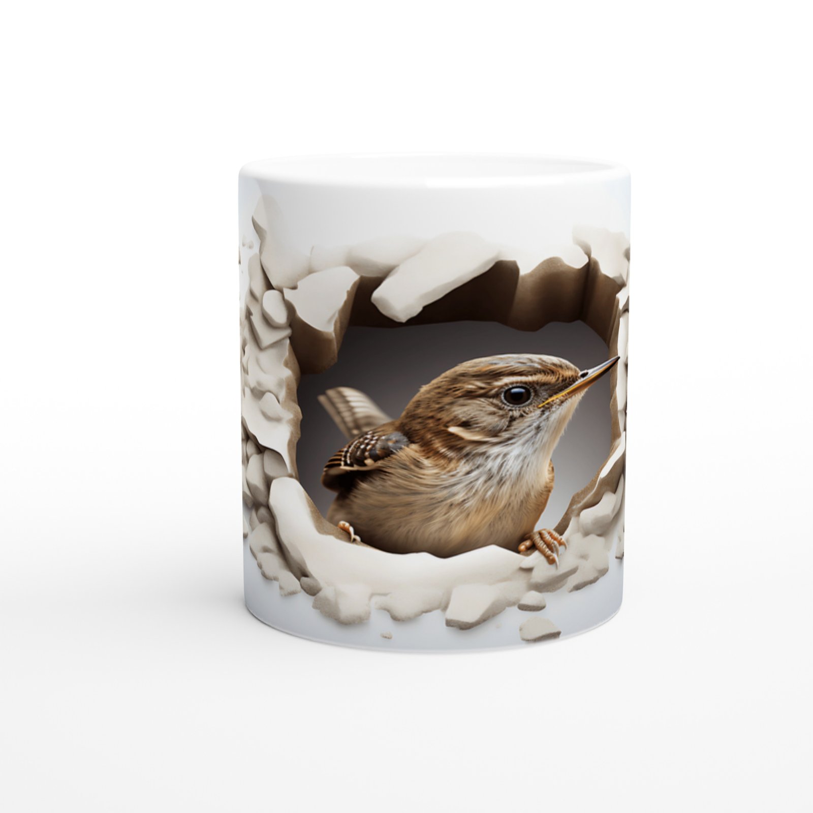 Çatlak Duvar Efektli Serçe Kuşu Temalı Baskılı Kupa Bardak