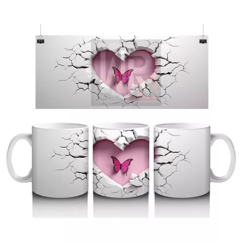 Çatlak Duvar Kalbi İçinde Uçan Kelebek – Baskılı Kahve Kupası