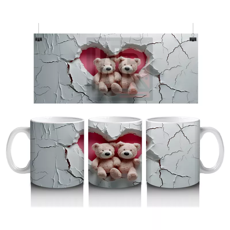 Çatlak Duvar Önünde Peluş Ayı Kardeşler – Baskılı Kahve Kupası