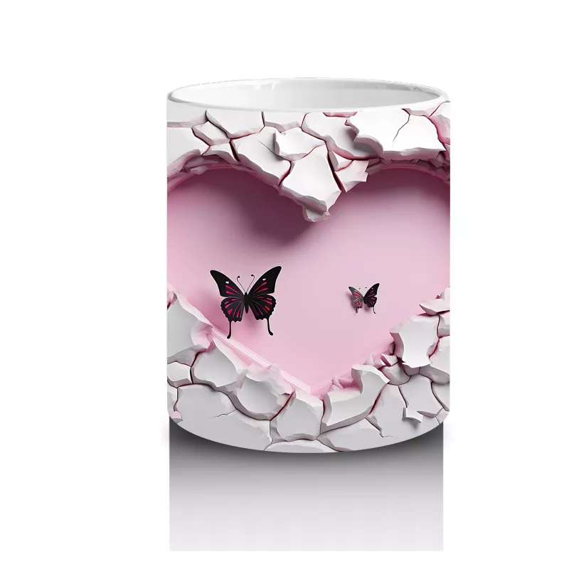 Çatlak Duvar Üzerinde Zarif Kelebekler – Baskılı Kahve Kupası - 3