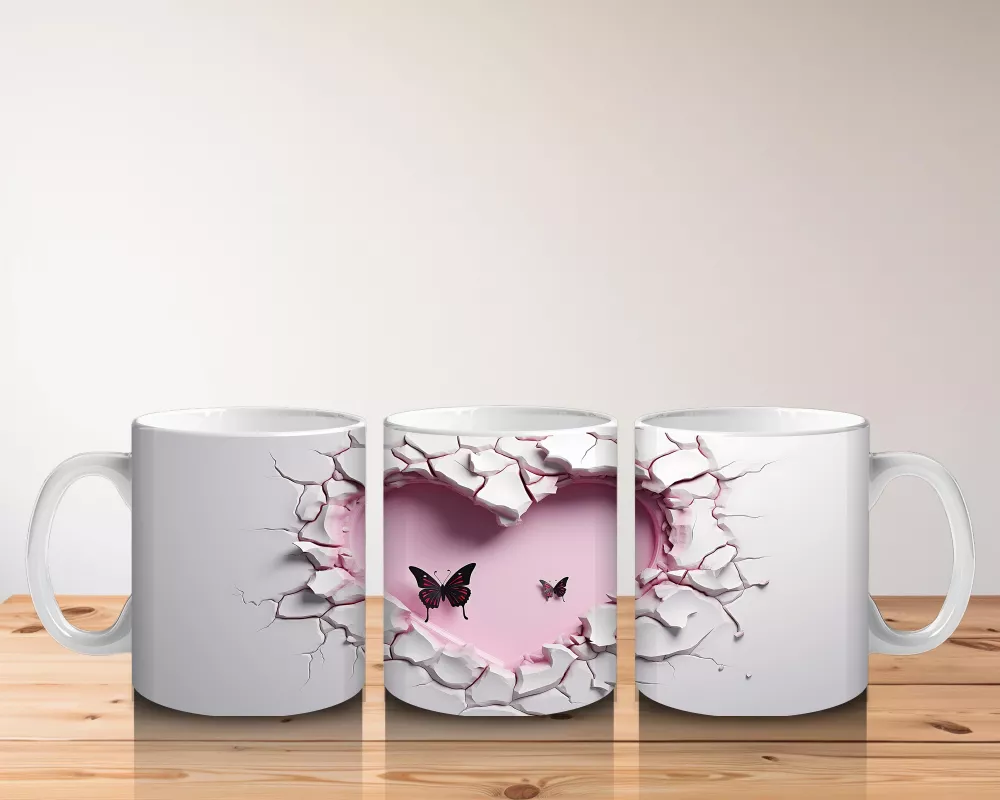 Çatlak Duvar Üzerinde Zarif Kelebekler – Baskılı Kahve Kupası - 5