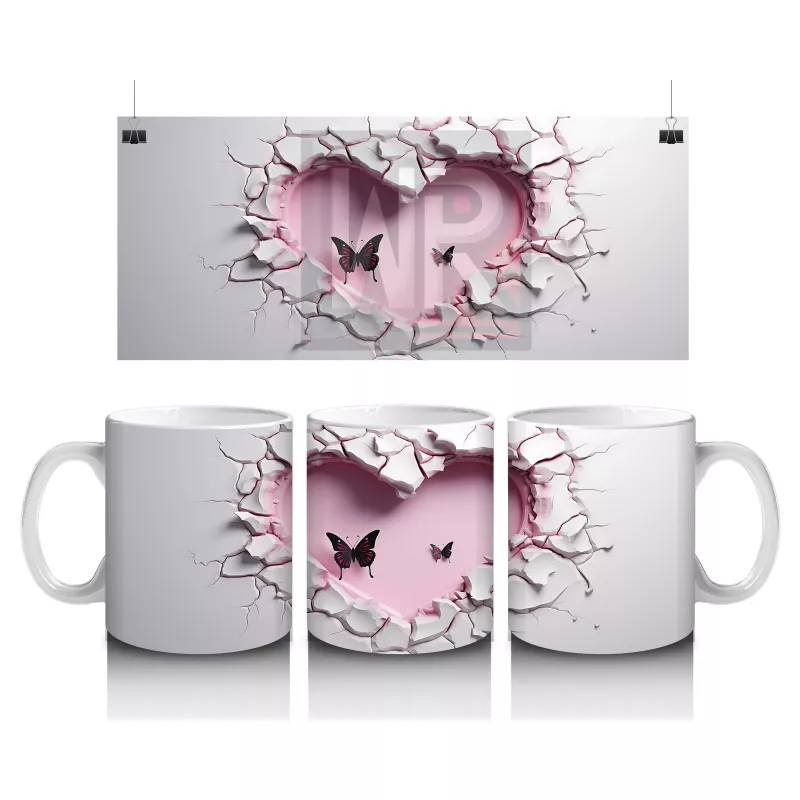 Çatlak Duvar Üzerinde Zarif Kelebekler – Baskılı Kahve Kupası