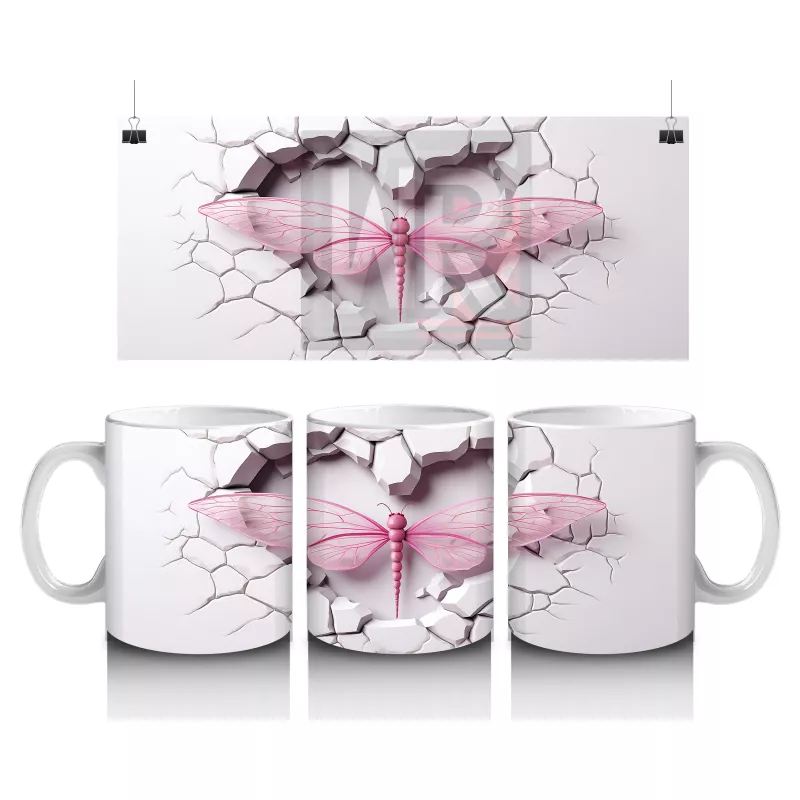 Çatlak Duvarda Kalp Şeklinde Pembe Yusufçuk – Baskılı Kahve Kupası