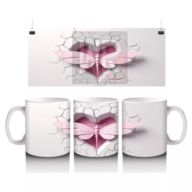 Çatlak Duvarda Kalp Şeklinde Pembe Yusufçuklar – Baskılı Kahve Kupası