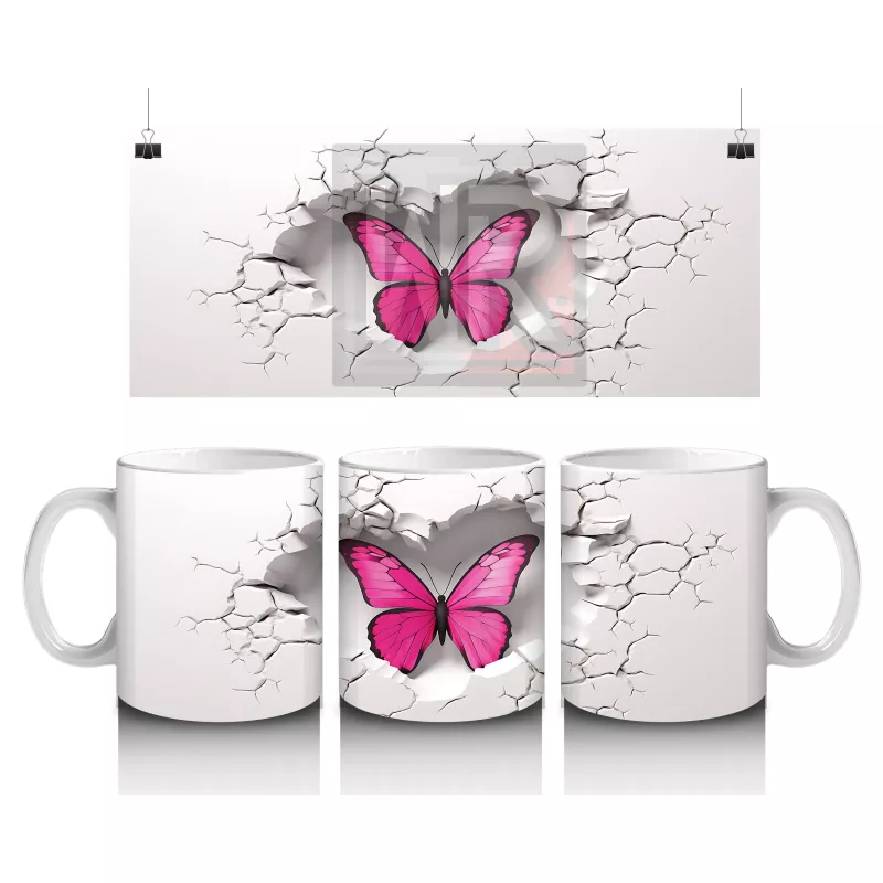 Çatlak Duvarda Parlayan Pembe Kelebek – Baskılı Kahve Kupası