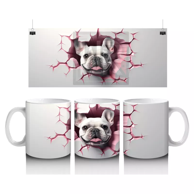 Çatlak Duvarda Sert Bakışlı Fransız Bulldog – Baskılı Kahve Kupası