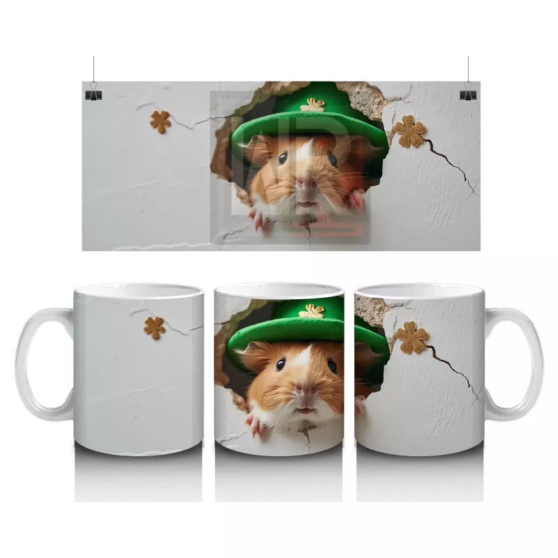 Çatlak Duvarda St. Patrick Şapkalı Sevimli Sincap – Baskılı Kahve Kupası