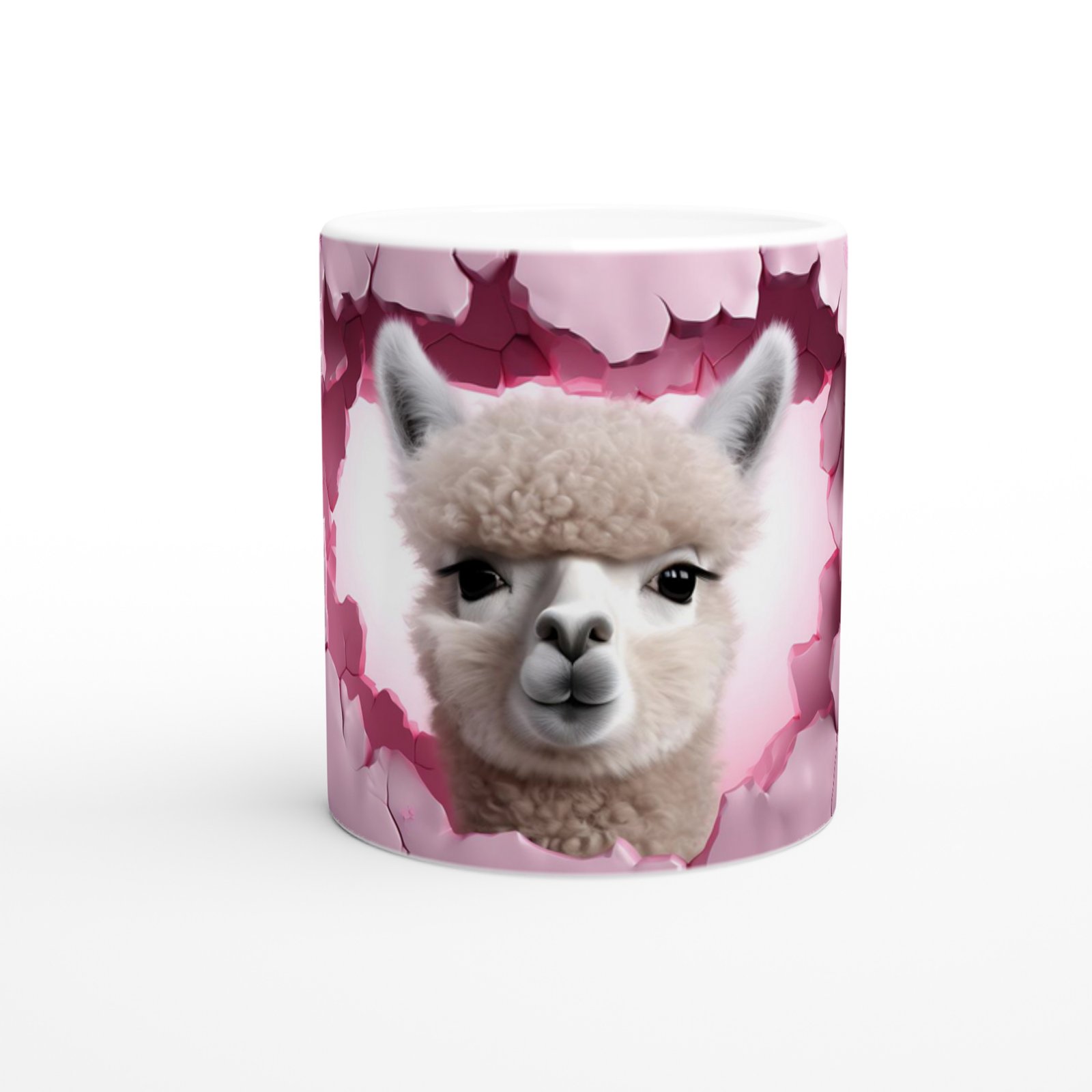 Çatlak Duvardan Bakan Alpaka Temalı Baskılı Kupa Bardak