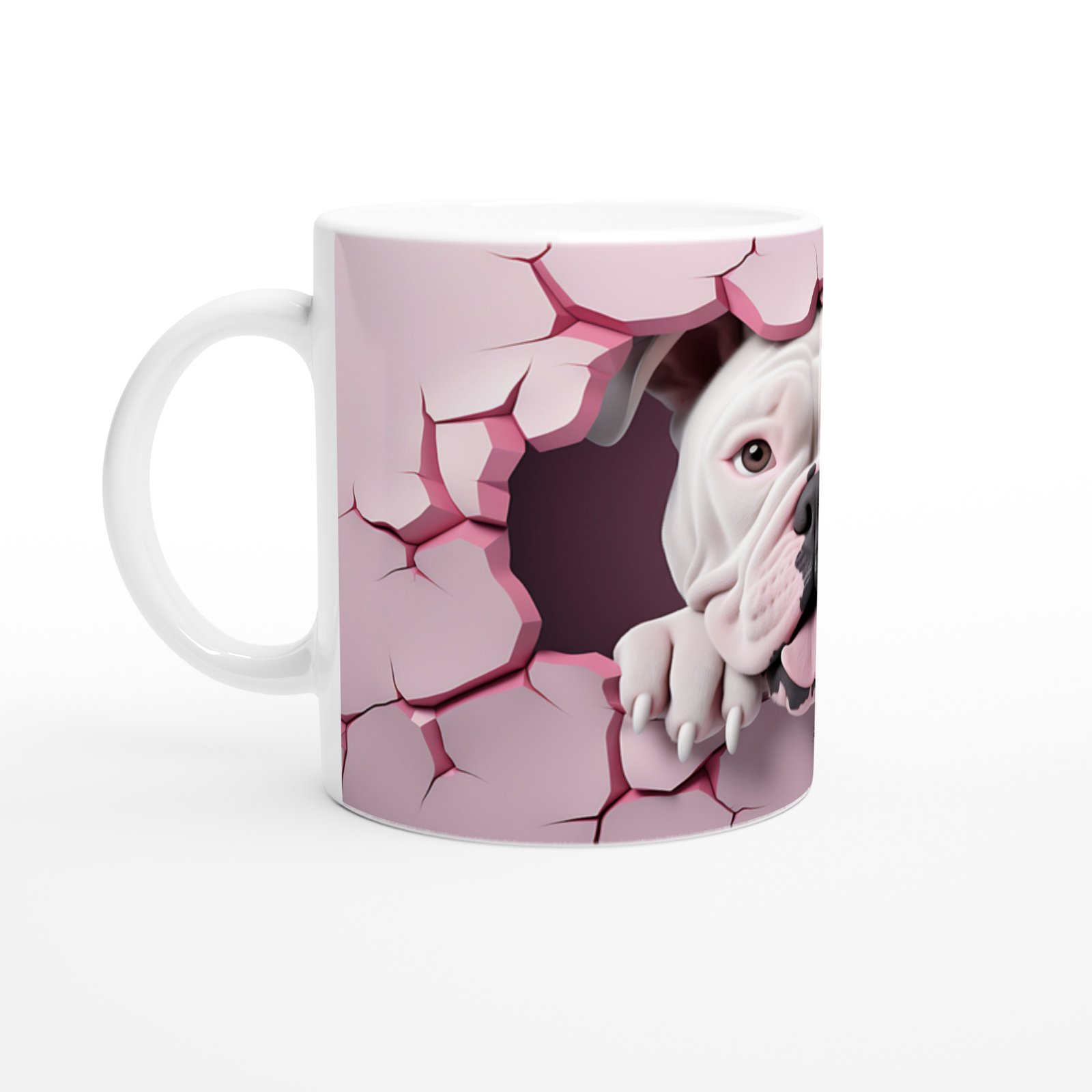 Çatlak Duvardan Bakan Bulldog Temalı Baskılı Kupa Bardak - 2